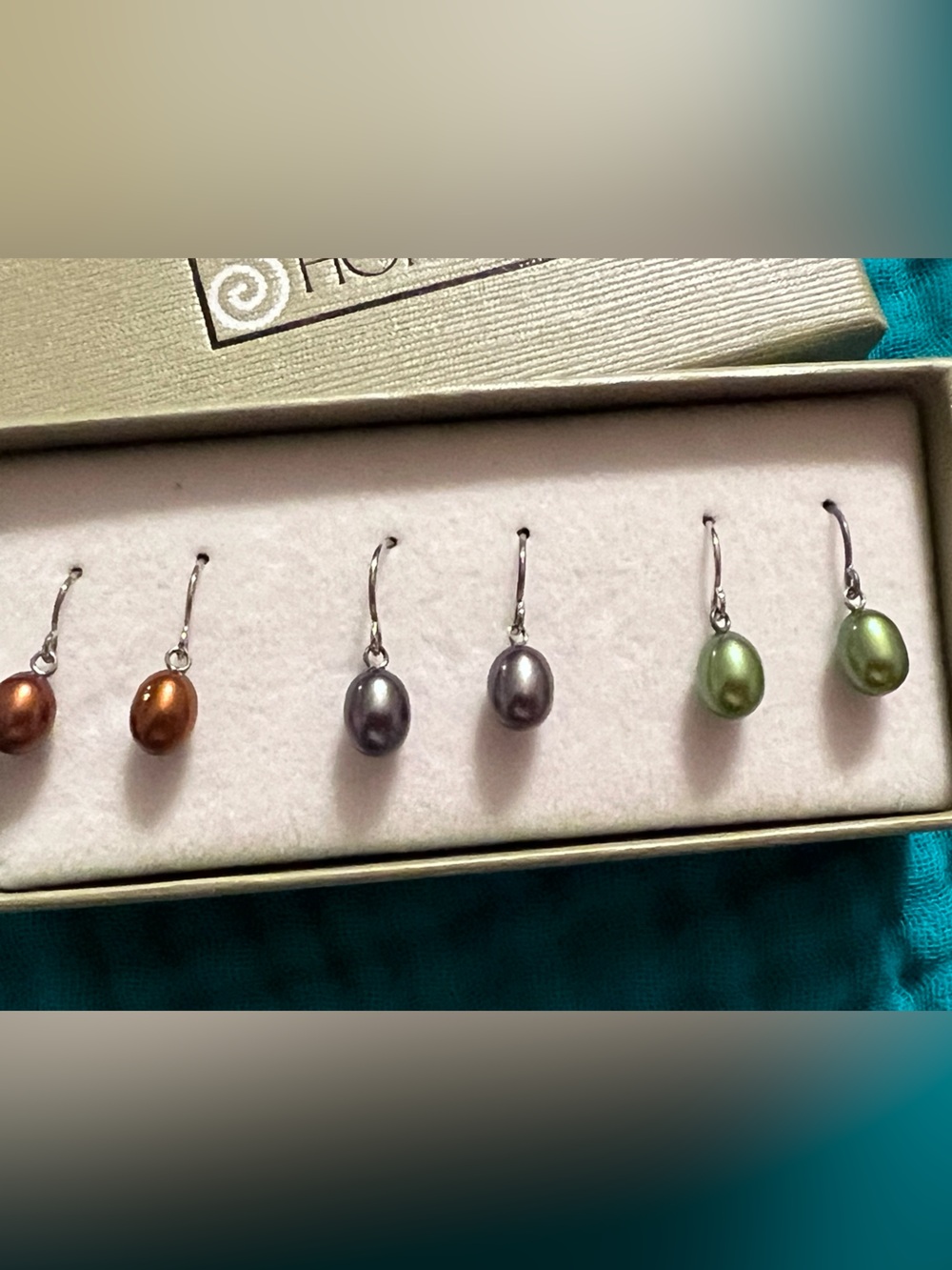 Honora Trio Freshwater Pearl Drop Earrings in Copper, Slate and Olive
